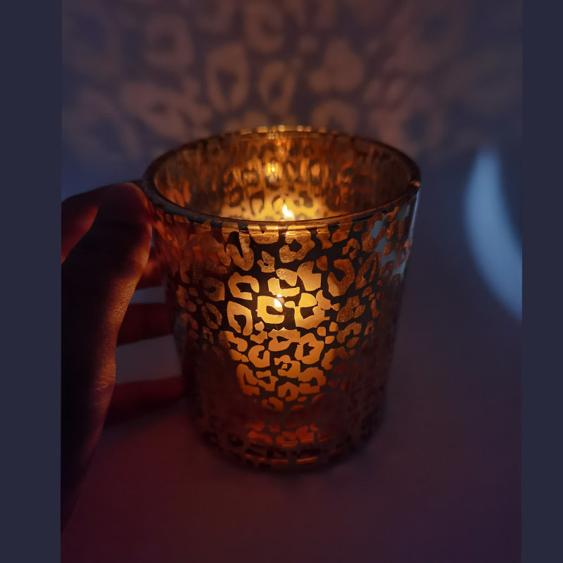 SGS Frosted Nordic Leopard Print Glass Candle Holder