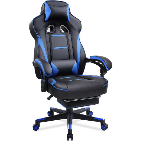 3 Gas Lift Ergonomic Gaming Chair with Footrest PU Leather High Back Office Desk