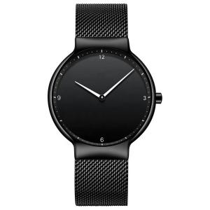 China Black Dial Black Stainless Steel Strap Watch , Stainless Steel Back Quartz Watch factory