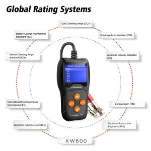 Portable KW600 12V CCA battery analyzer display battery status Multi language