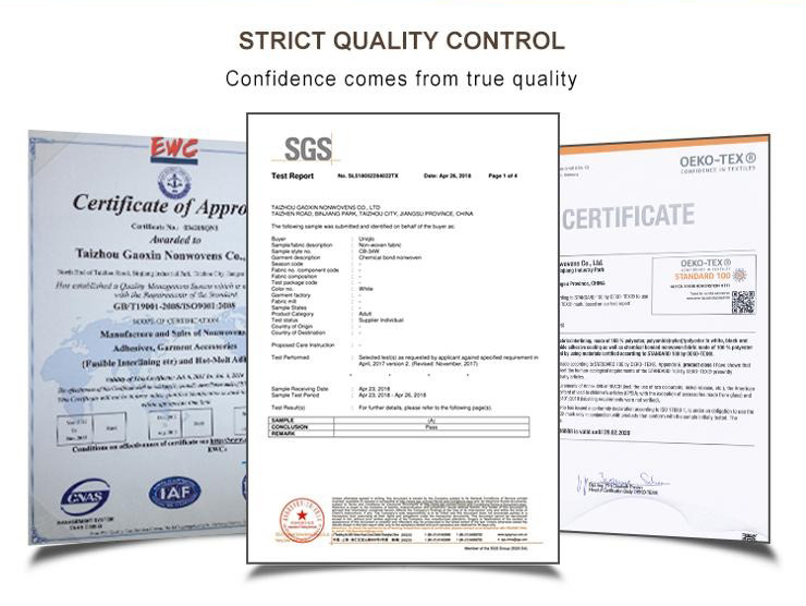 Customized Width Non-Woven Fusible Interlining with Gum Stay 50% Polyester 50% Nylon