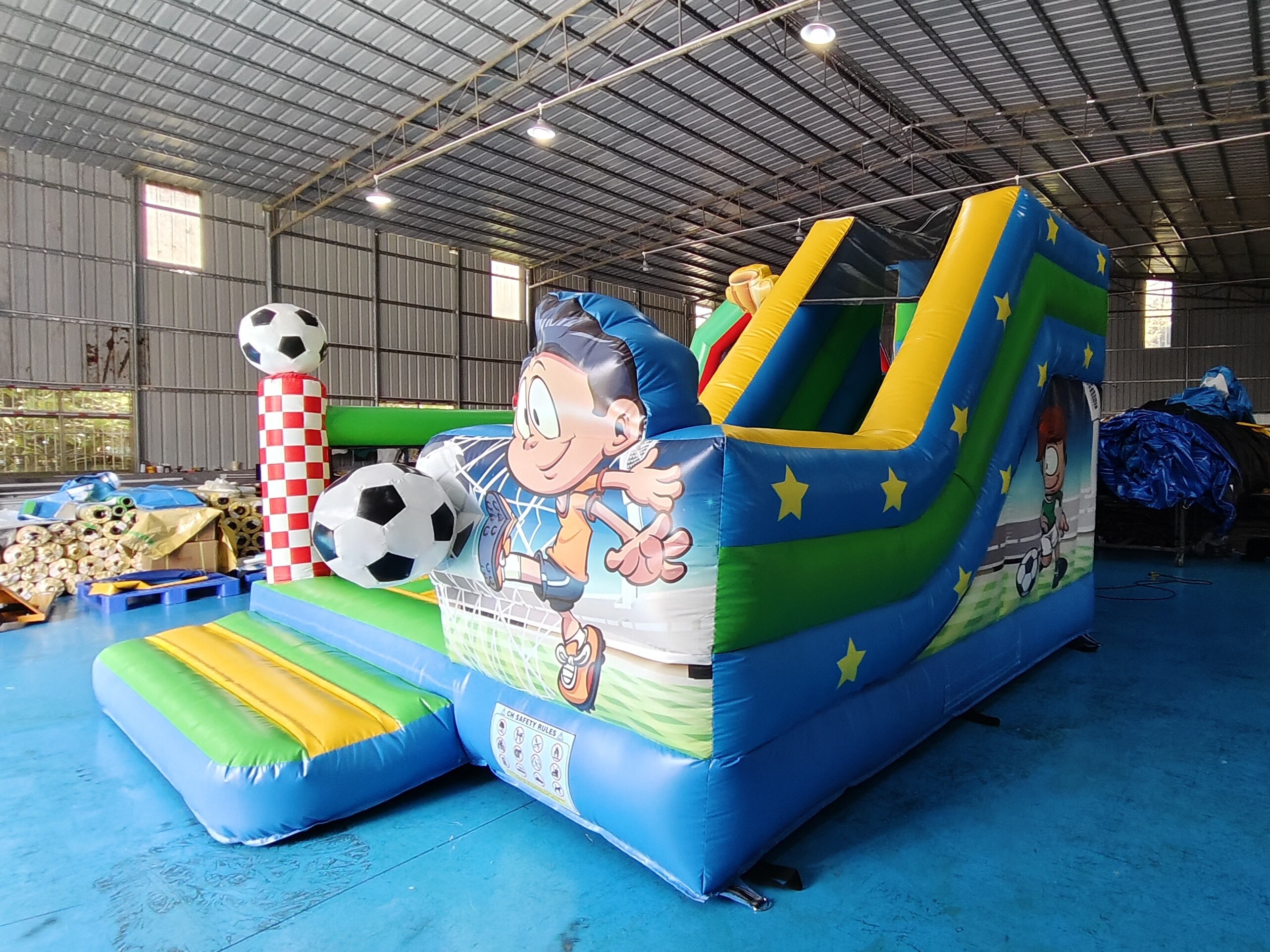Kids PVC Inflatable Bouncer Combo With Slide Soccer Theme Castle Playground