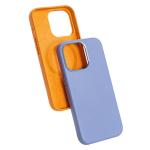 15 Pro Max Blue Real Leather Phone Case with Magnetic Metal Buttons and Card