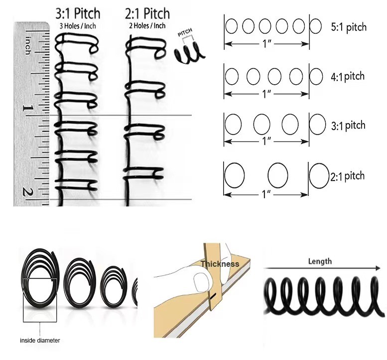 6.4-44mm Double Wire O Binding 3:1 2:1 Spacing For Wall Calendars