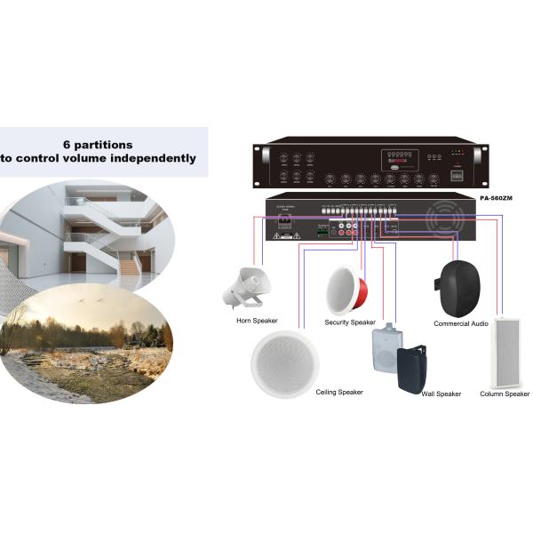 480W Mixing Amplifier Bluetooth Mp3 FM 6 Zones Mixer Amplifier for Industrial and Commercial Application