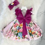 Children's Dress Clothing Kid Print Big Bow Dress Baby Girls Birthday Princess