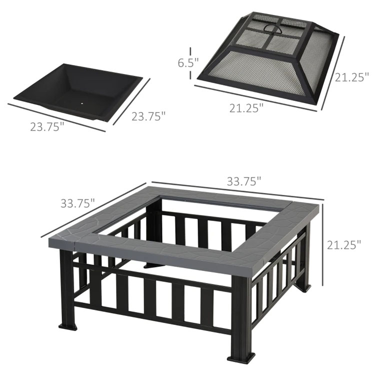 Outdoor Warming Square Wood Burning Firepit for Backyard Patio Garden and Cooking
