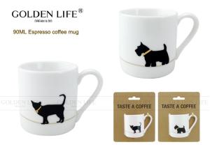 China Kraft Card Package Cappuccino Espresso Coffee Mugs With Small Cat / Dog Design factory