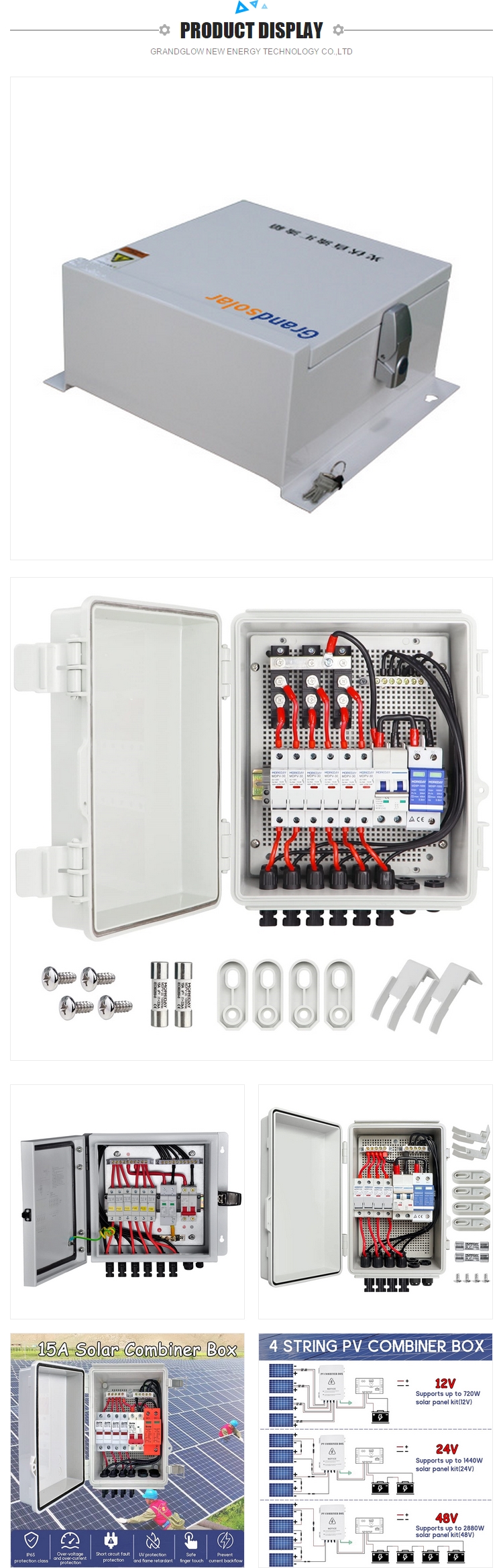 Solar PV Combiner Box P65 Protection DC 1000V With 63A Circuit Breakers