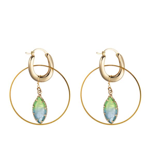 European American Single Circle Loop Hoop Dangle Pendant Earrings Gold Plated
