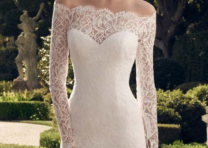 Zipper Back Style Lace Short Dresses For Wedding / Off Shoulder Long Sleeve Sexy Mermaid Dress