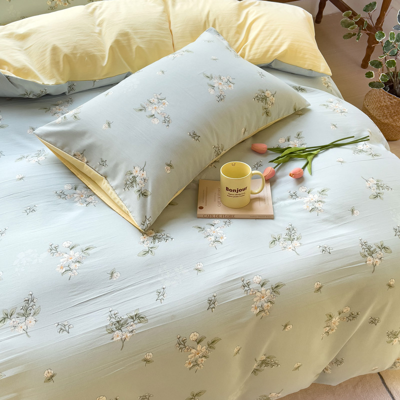 Comfortable Washed Cotton Double Layer Yarn Quilt Cover Bed Sheet Set for 2.0m Bed