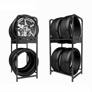 China Two Tiers Tire Stacking Rack Shop Truck Motorcycle Car Tire Stand With Wheels factory