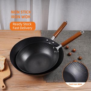 China Best Selling Cast Iron Cooking Pan Black Extra Large Wok Cocina Non-Stick Frying Pan Kitchen Wok Pan factory