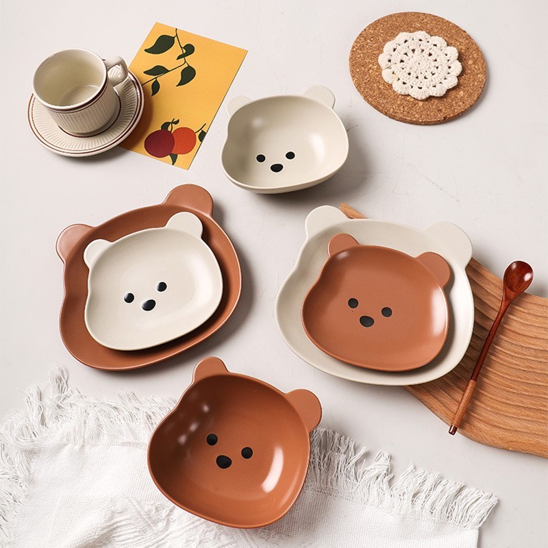 Cat bowl ceramic dog bowl bear bowl cute anti-overturning cat plate rice bowl cat food bowl