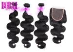 Malaysian Virgin Human Hair Extension Bundles Body Wave With Closure Natural