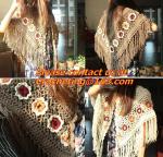 Hand Knitted Poncho, Brown Scarf,Wool Knit, poncho wrap, Green Free Knitting