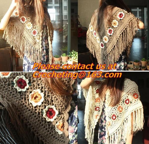 Hand Knitted Poncho, Brown Scarf,Wool Knit, poncho wrap, Green Free Knitting