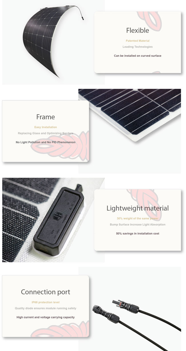 Flexible Solar Module 72 Cell Monocrystalline Module 375W Lightweight Material