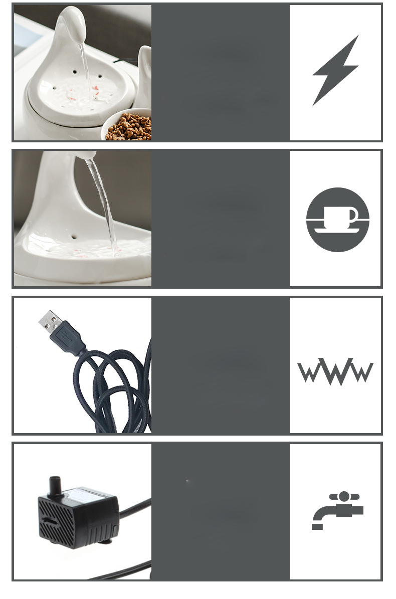 2L Water Capacity Ceramic Pet Bowl Automatic Multifunctional