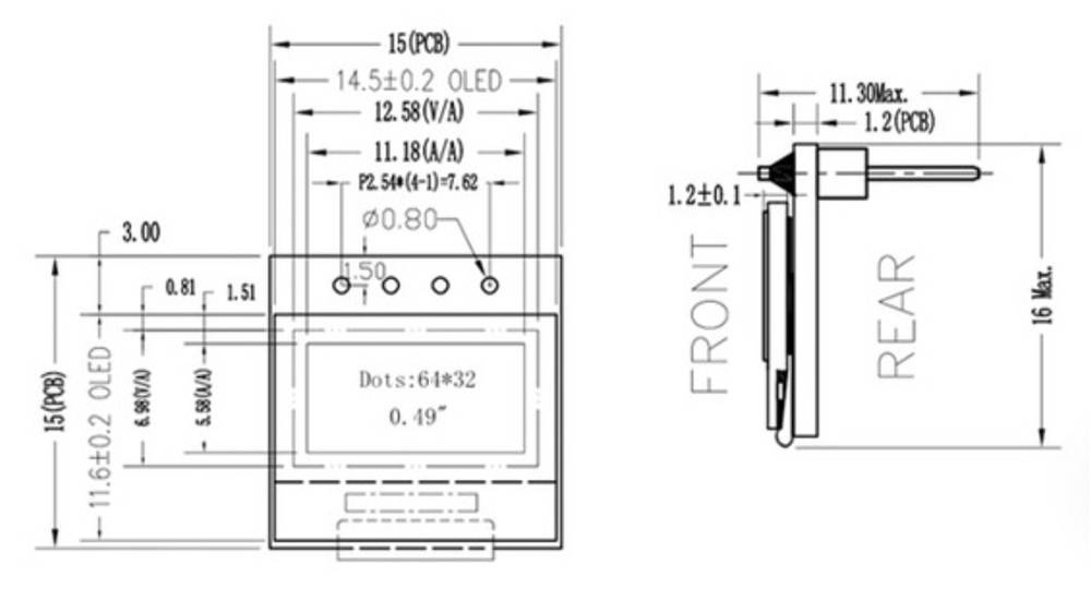 0.49 Inch Graphic OLED Display With 4 Header Pin SSD1315 Support I2C Interface