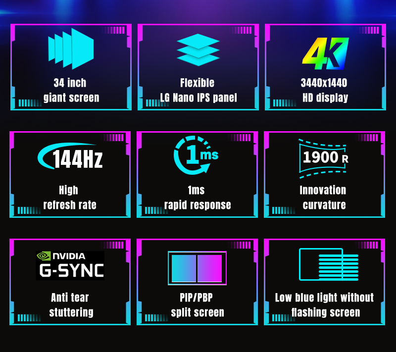 400cd/M2 34 Inch Gaming Monitor 1900R Curve Nano Panel 3440x1440 4K UHD Computer Monitor