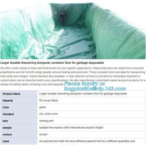 China Environmental 6 Mil Drawstring Dumpster Container Liners,6Mil Drawstring Open Top Dumpster Container Liners, BAGPLASTICS on sale