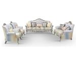 Antique Frame Chesterfield Carved Wood And Leather Sofa Set