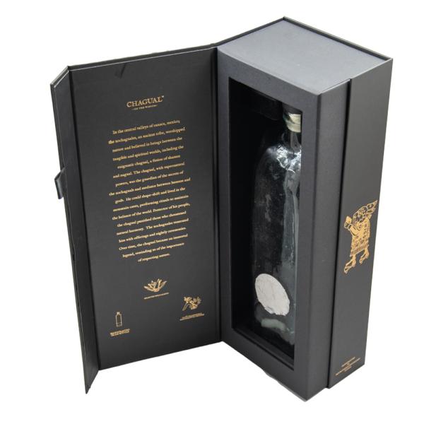 Custom Printed Logo Black Magnetic Paper Wine Packaging Box With Embossed Sponge Lining