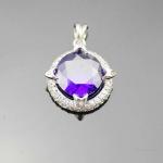 Women Jewelry 12mm Round Amethyst Cubic Zircon Charm Pendant Necklace (P17)