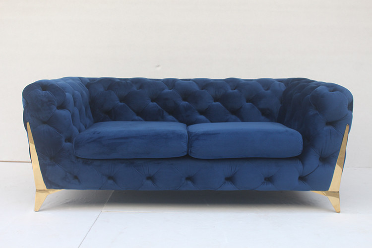 245cm Length Navy Blue 3 Seater Velvet Chesterfield Sofa For Villa
