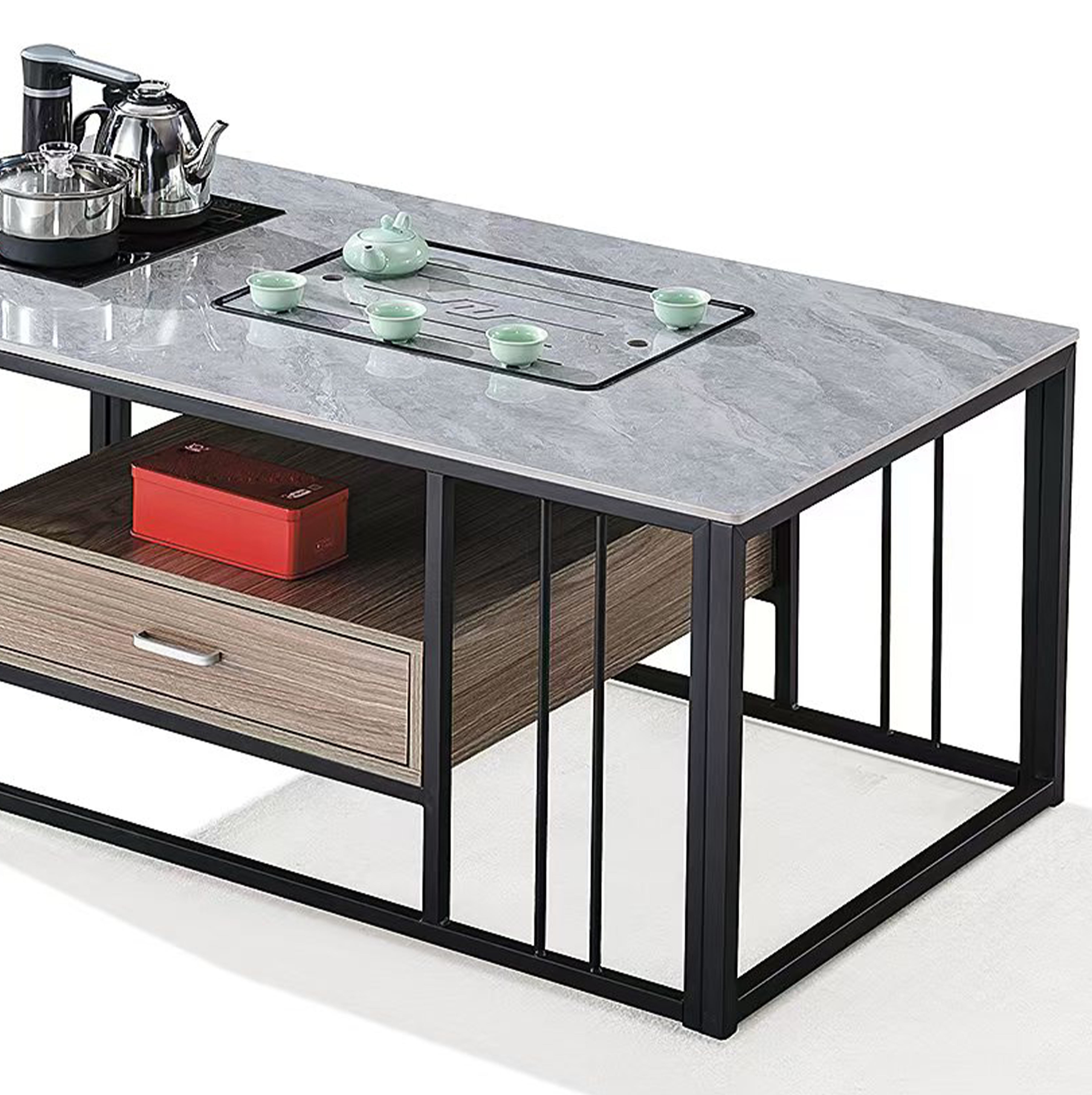 Modern Rectangular Stone With Metal Frame Heat Resisting Kettle Office Furniture
