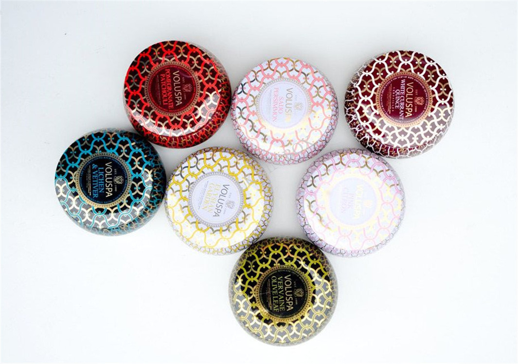 Premium Voluspa Round Candle Small Tin Boxes With Print And Embossing
