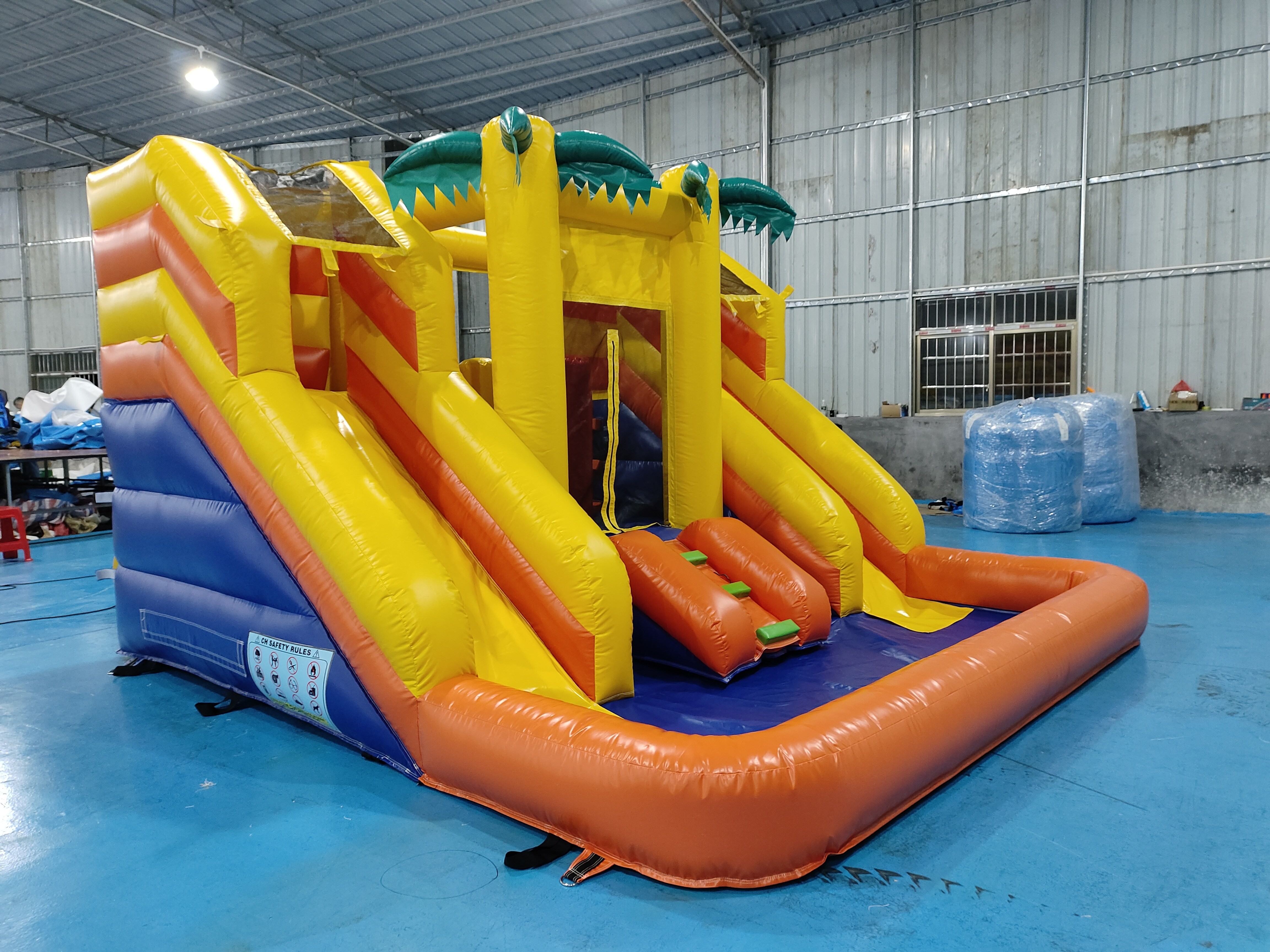 Commercial Inflatable Bounce House With Double Slides Inflatable Water Slides Yellow Jungle For Outdoor Party