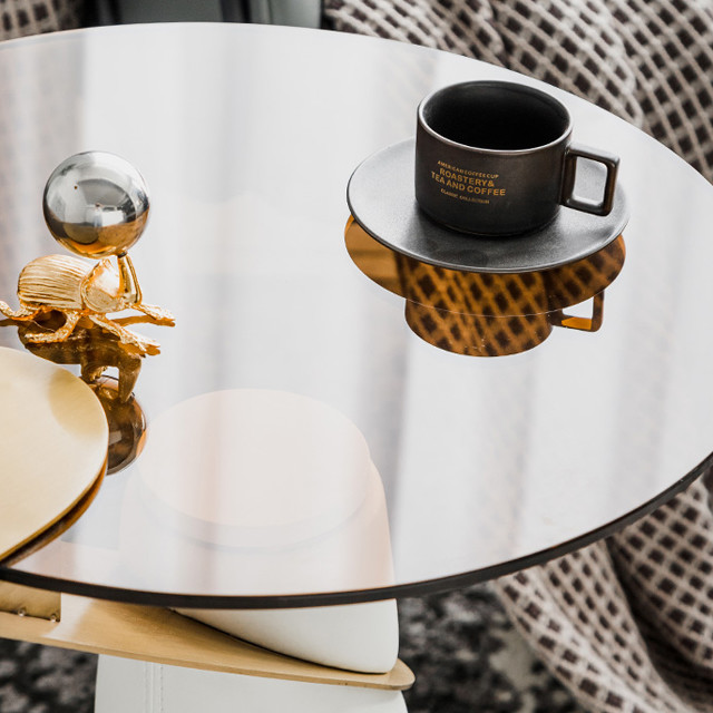 High 60cm L50cm Round Tempered Glass Top Coffee Table 300 Degree