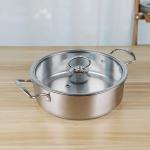 Double Handle Kitchen Soup Pots 24cm Stainless Steel With Glass Lid
