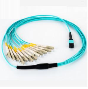 China MPO-LC MPO Connector 8 Cord Fiber Optic Patch Cord Aqua factory
