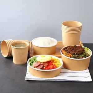 China Disposable Kraft Paper Soup Cup Bowl With Paper Lid Take Away Lunch Packing Takeout Box factory