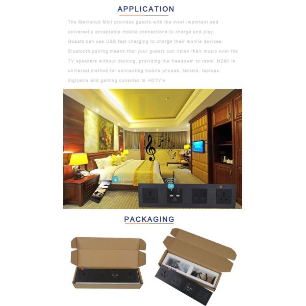Multifunctional universal power wall mounted hotel media hub with blue tooth