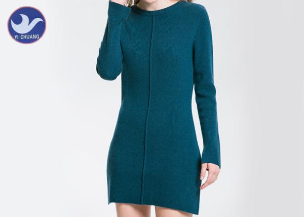 Acrylic Cotton Womens Knitted Dresses , Long Sleeve Knitted Jumper Dress Mini