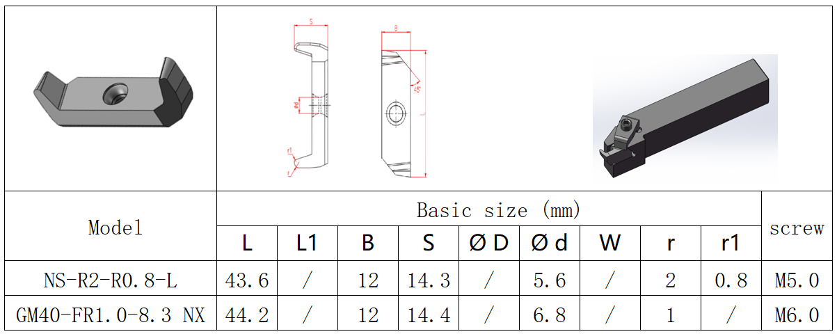Erosion Resistant Carbide Tool Inserts Easy To Use Volute Cutting Inserts GM40-FR1.0-8.3 NX