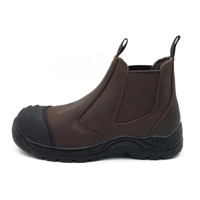 Brown Genuine Leather Chelsea Boots Waterproof Work Safety Boots Without Lace