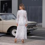 Embroidered Long Sleeve Lace Maxi Dress Plain Pattern For Wedding