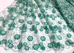 Colored Handmade 3D Flower Lace Fabric , Scalloped Embroidered Mesh Lace Fabric