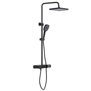 China Black Shower Faucet Set Bathroom Square Rain Shower Head With Handheld Spray factory
