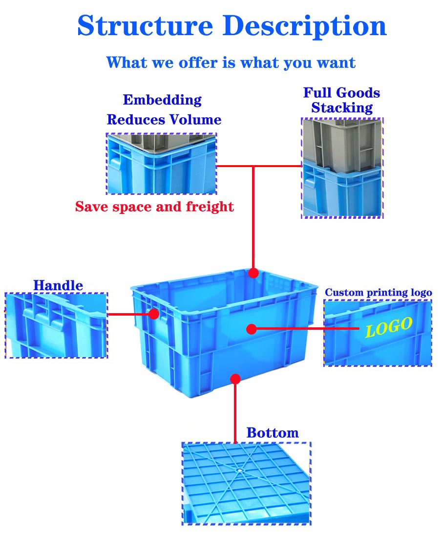 Wine Stackable Milk Crate Storage 595x395x300mm Warehouse Transport Foldable