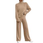 2024 Autumn and Winter Casual High Neck Knitted Long sleeved Sweater Set Women's