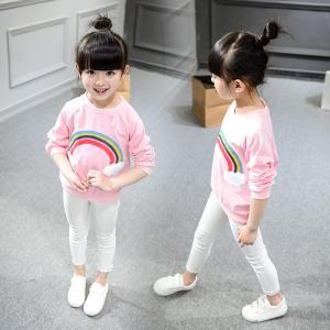 China 2016 Fashion Girl Korean style Kid's Rainbow Pattern Long Sleeve Cotten Sport Pinky Top factory
