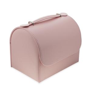 China Serafil Thread Pink Portable Leather Jewelry Box With Handle factory