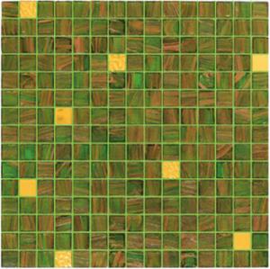 China Green tile with real gold 20mm glass mosaic mix patter decoration factory